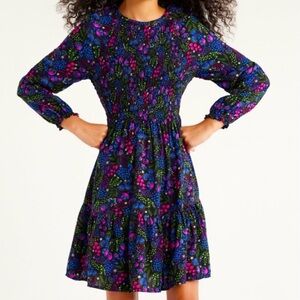 Girls' Smocked Floral Dress - Black with Purple & Pink Print